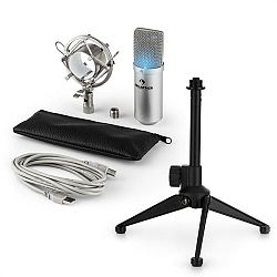 Auna MIC-900S-LED V1, USB mikrofonní sada, stříbrný kondenzátorový mikrofon + stolní stativ