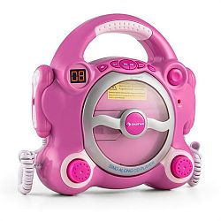 Auna Pocket Rocker, růžový, karaoke systém s CD přehrávačem, Sing A Long, 2 mikrofony, baterie