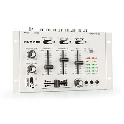 Auna Pro TMX-2211, MKII, DJ-Mixer, 3/2 kanálů, crossfader, talkover, montáž na rack, bílý