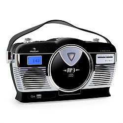 Auna RCD-70BL, retro rádio, FM, USB, CD, MP3, baterie, černé