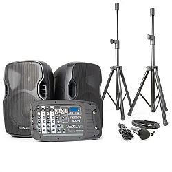 Vexus PSS302, přenosný PA audio systém, 300 W max., bluetooth, USB, SD, MP3, 2x stativ, 1x mikrofon
