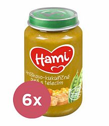 6x HAMI Hráškovo-kukuřičné pyré s telecím (200 g) maso-zeleninový příkrm