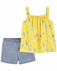 CARTER'S Set 2dílný triko na ramínka, kraťasy Yellow Birds holka 12m
